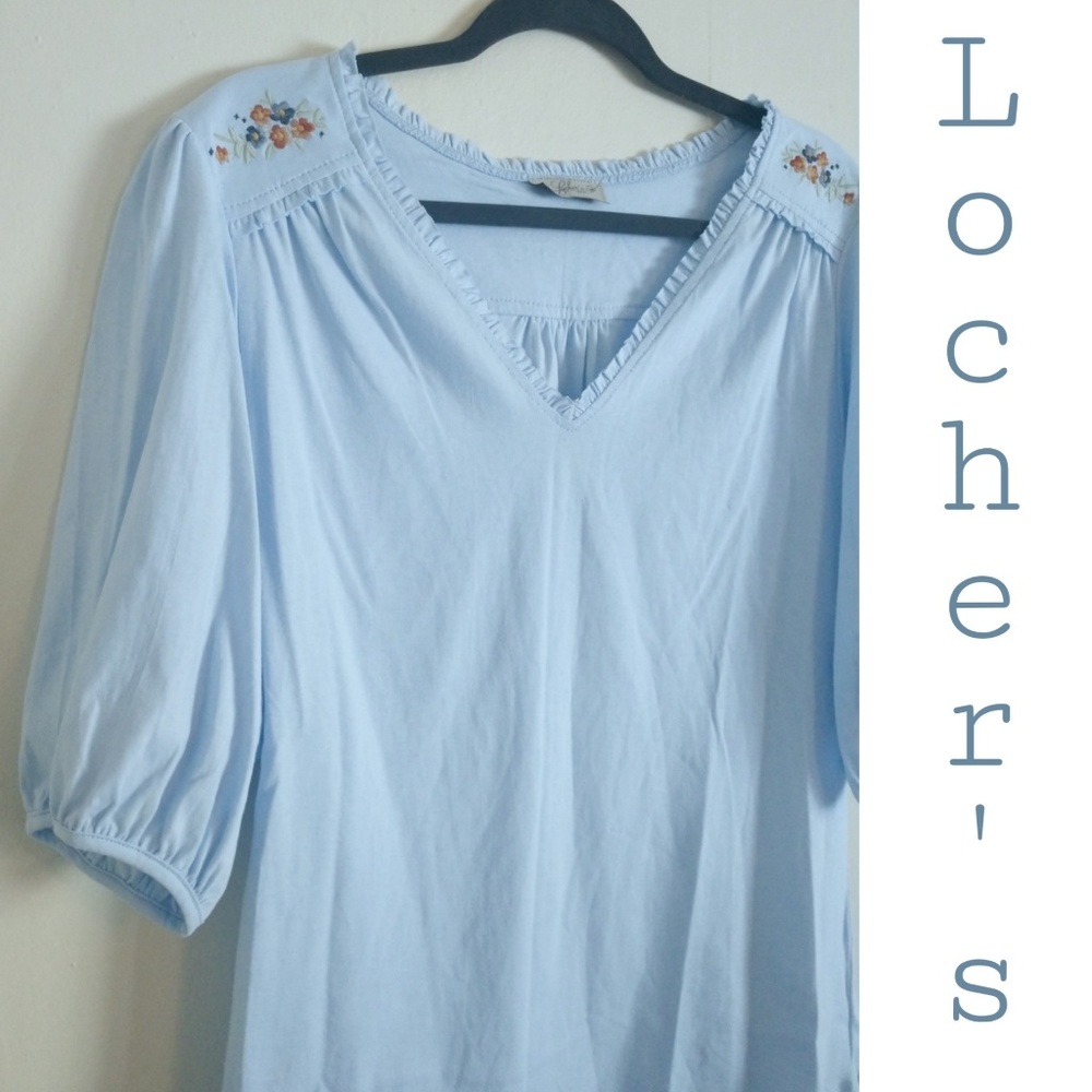 Locher's Paris Baby Blue Embroidered Blouse